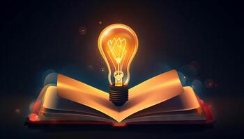 book and lightbulb icon glowing together, symbolizing the enlightening and transformative effects of education. photo