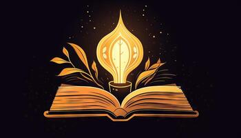 book and lightbulb icon glowing together, symbolizing the enlightening and transformative effects of education. photo