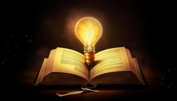 book and lightbulb icon glowing together, symbolizing the enlightening and transformative effects of education. photo