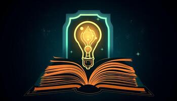 book and lightbulb icon glowing together, symbolizing the enlightening and transformative effects of education. photo