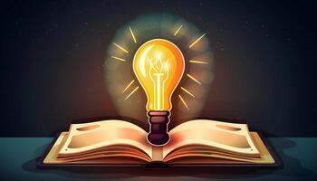 book and lightbulb icon glowing together, symbolizing the enlightening and transformative effects of education. photo