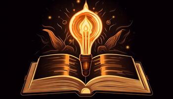 book and lightbulb icon glowing together, symbolizing the enlightening and transformative effects of education. photo