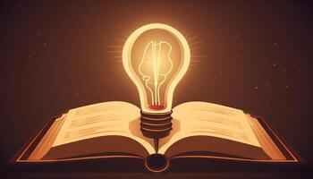 book and lightbulb icon glowing together, symbolizing the enlightening and transformative effects of education. photo