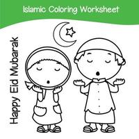 Islamic coloring worksheet. Islamic religion items coloring book. Vector set of Islamic items on white background. Vector illustrations.