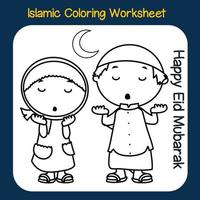 Islamic coloring worksheet. Islamic religion items coloring book. Vector set of Islamic items on white background. Vector illustrations.