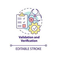 Validation and verification concept icon. Checkup action plan. HACCP principle abstract idea thin line illustration. Isolated outline drawing. Editable stroke vector