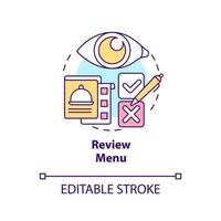 Review menu concept icon. Highlight potentially hazardous foods. HACCP on practice abstract idea thin line illustration. Isolated outline drawing. Editable stroke vector