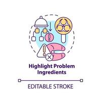 Highlight problem ingredients concept icon. Food safety. HACCP on practice abstract idea thin line illustration. Isolated outline drawing. Editable stroke vector