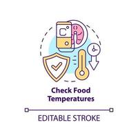 Check food temperatures concept icon. Products storage. HACCP on practice abstract idea thin line illustration. Isolated outline drawing. Editable stroke vector