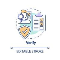 Verify concept icon. Inspect potential food hazard. HACCP on practice abstract idea thin line illustration. Isolated outline drawing. Editable stroke vector