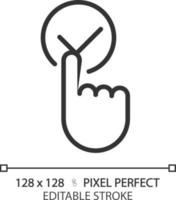 Click accept button pixel perfect linear icon. Press key with checkmark. Making choice online. Digital technology. Thin line illustration. Contour symbol. Vector outline drawing. Editable stroke