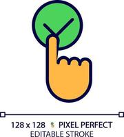 Click accept button pixel perfect RGB color icon. Press key with checkmark. Making choice online. Digital technology. Isolated vector illustration. Simple filled line drawing. Editable stroke