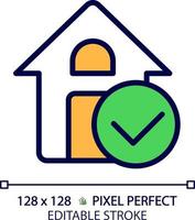House verification pixel perfect RGB color icon. Safe building with checkmark. Real estate agency service. Isolated vector illustration. Simple filled line drawing. Editable stroke