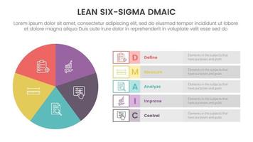 dmaic lss lean six sigma infographic 5 point stage template with pie chart big circle information concept for slide presentation vector