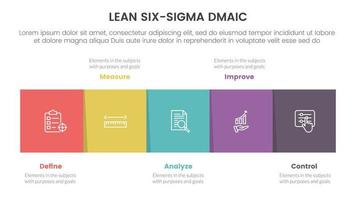 dmaic lss lean six sigma infographic 5 point stage template with square box right direction information concept for slide presentation vector