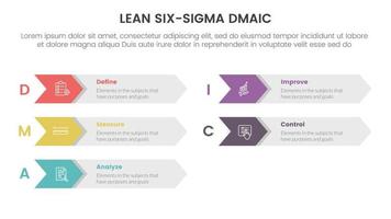 dmaic lss lean six sigma infographic 5 point stage template with arrow box right direction information concept for slide presentation vector
