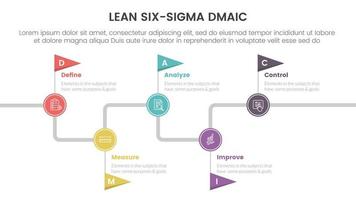 dmaic lss lean six sigma infographic 5 point stage template with timeline flag point information concept for slide presentation vector