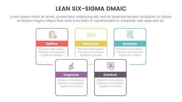 dmaic lss lean six sigma infographic 5 point stage template with square rectangle box joined combine outline style concept for slide presentation vector