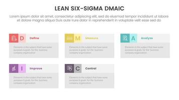 dmaic lss apoyarse seis sigma infografía 5 5 punto etapa modelo con rectángulo caja información concepto para diapositiva presentación vector