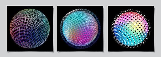 Gradient Spherical Grid and dot set, holographic vibrant round icon. Multicolor buttons can be used in banner, social media, web, as design element. vector