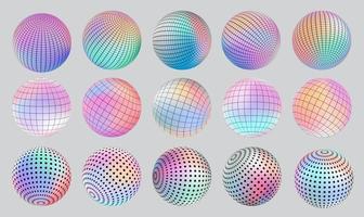Gradient Spherical Grid and dot set, holographic vibrant round icon. Multicolor buttons can be used in banner, social media, web, as design element. vector