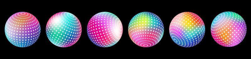 Gradient Spherical dot set, holographic vibrant round icon. Multicolor buttons can be used in banner, social media, web, as design element. vector