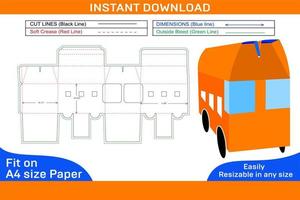 Bus packaging box dieline template and 3D box design Box dieline and 3D box vector