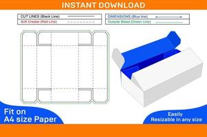 Double tuck Corrugated box dieline template and 3D box designBox dieline and 3D box vector