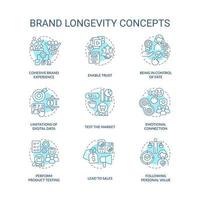 Brand longevity and service quality turquoise concept icons set. Business development idea thin line color illustrations. Isolated symbols. Editable stroke vector