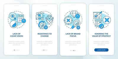 Brand longevity challenges blue onboarding mobile app screen. Walkthrough 4 steps editable graphic instructions with linear concepts. UI, UX, GUI template vector