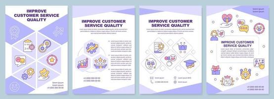 Improve customer service quality purple brochure template. Leaflet design with linear icons. Editable 4 vector layouts for presentation, annual reports