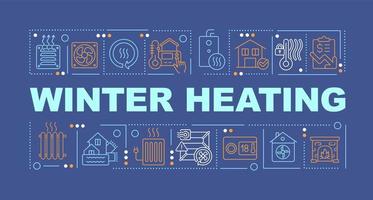 Winter heating concepts dark blue banner. Warming home advices. Infographics with editable icons on color background. Isolated typography. Vector illustration with text