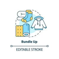 Bundle up concept icon. Keep warm during cold weather. Reduce heat consume tip abstract idea thin line illustration. Isolated outline drawing. Editable stroke vector