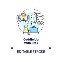 Cuddle up with pets concept icon. Warming at cold weather. Overcome power outage abstract idea thin line illustration. Isolated outline drawing. Editable stroke vector