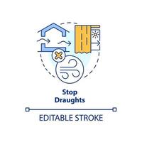 Stop draughts concept icon. Improve house insulation. Keeping heat in home tip abstract idea thin line illustration. Isolated outline drawing. Editable stroke vector