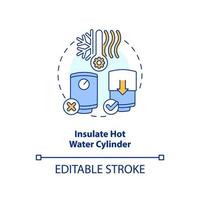 Insulate hot water cylinder concept icon. Reduce losing heat. Saving energy abstract idea thin line illustration. Isolated outline drawing. Editable stroke vector