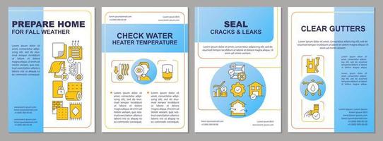 Prepare home for heating season blue brochure template. Warm house. Leaflet design with linear icons. Editable 4 vector layouts for presentation, annual reports