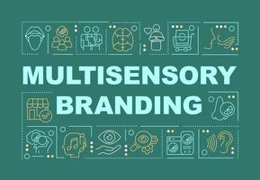 Multi sensory advertising strategy word concepts dark green banner. Infographics with editable icons on color background. Isolated typography. Vector illustration with text