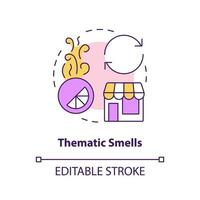 Thematic smells concept icon. Scent advertising type abstract idea thin line illustration. Notable fragrance of brand. Isolated outline drawing. Editable stroke vector