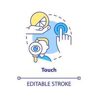 Touch concept icon. Sensory marketing sense abstract idea thin line illustration. Customer feels physical products. Isolated outline drawing. Editable stroke vector