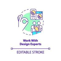 Work with design experts concept icon. Sensory branding strategy abstract idea thin line illustration. Consultation. Isolated outline drawing. Editable stroke vector