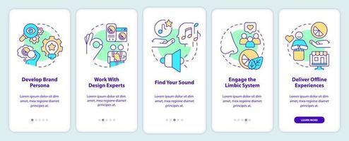 Sensory marketing strategies onboarding mobile app screen. Branding walkthrough 5 steps editable graphic instructions with linear concepts. UI, UX, GUI template vector