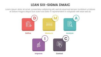 dmaic lss lean six sigma infographic 5 point stage template with small square icon box concept for slide presentation vector