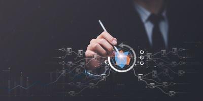 Businessman reading graph report and business statistics charts ,Analysis and improvement of corporate strategy ,Statistics and Data Concepts ,update annual budget accounts ,business growth graph photo