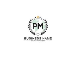 Minimalist Pm Logo Icon, Creative PM Luxury Crown Letter Logo Design vector