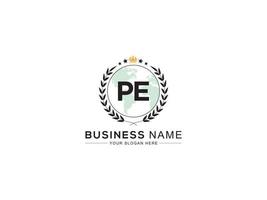 Minimalist Pe Logo Icon, Creative PE Luxury Crown Letter Logo Design vector