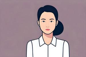avatar de negocio trabajando mujer en formal blanco camisa. plano ilustración dibujo. asiático niña icono avatar. generativo ai. foto
