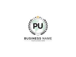 Minimalist Pu Logo Icon, Creative PU Luxury Crown Letter Logo Design vector