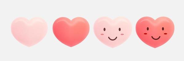 conjunto de linda corazón dibujos animados diseño. rosado y rojo corazón icono símbolo. linda gracioso corazón expresión cara clipart pegatina diseño vector ilustración