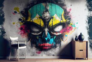 Multicolored face of dead man graffiti abstract background. photo